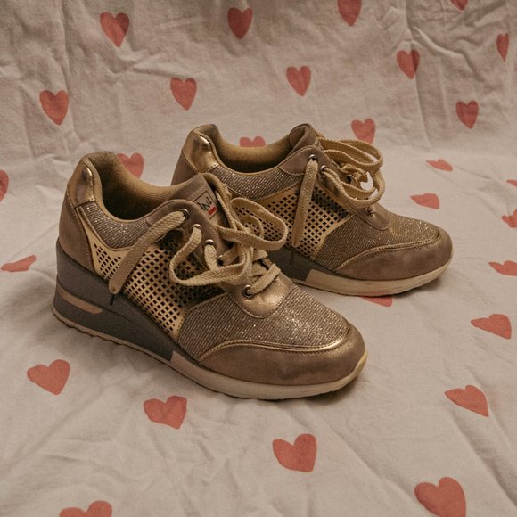 Cestfini High Heel Wedge Sneakers - Gold - Picture 1 of 5